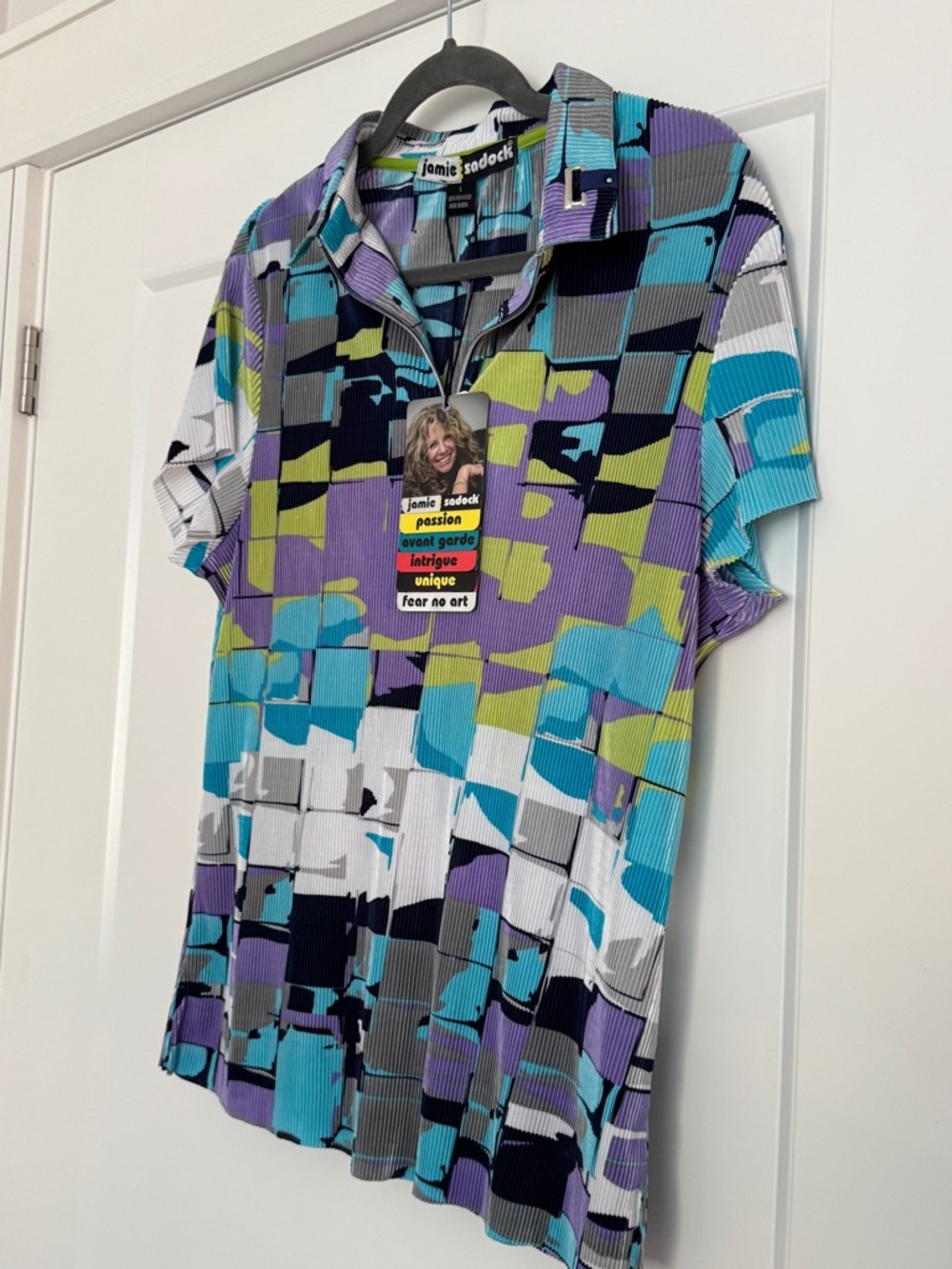 jamie sadock Multicolor Geometric Short Sleeve Polo - Teal, Purple, Black, Gray